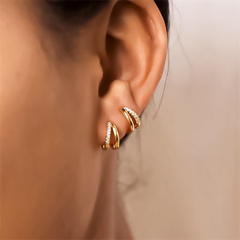 Pendientes Gaian, doble aro con circonita elegante